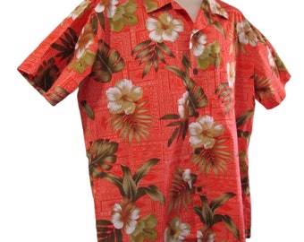 Palmwave Mens Hawaiian Tiki Aloha Coconut Button Short Sleeve 2X Shirt GUC