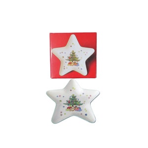 Plato de regalo estrella Felices fiestas Navidad Patrón de árbol vintage Nikko Japón