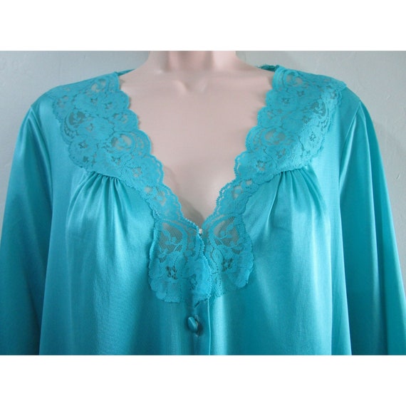 Vintage Vanity Fair Dressing Gown Lace Trim Turqu… - image 3