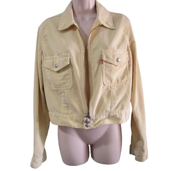 Levi's Yellow Corduroy Cropped Jacket Jr Lg Zip Front Small e Red Lable GUC View 3