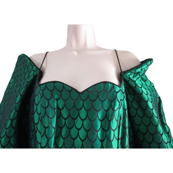 Vintage Emerald Green Black Scale Floral Damask C… - image 3