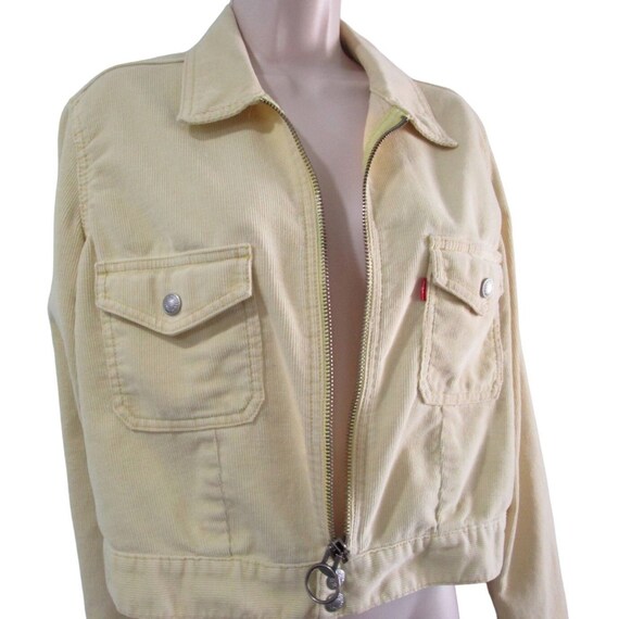 Levi's Yellow Corduroy Cropped Jacket Jr Lg Zip Front Small e Red Lable GUC View 2