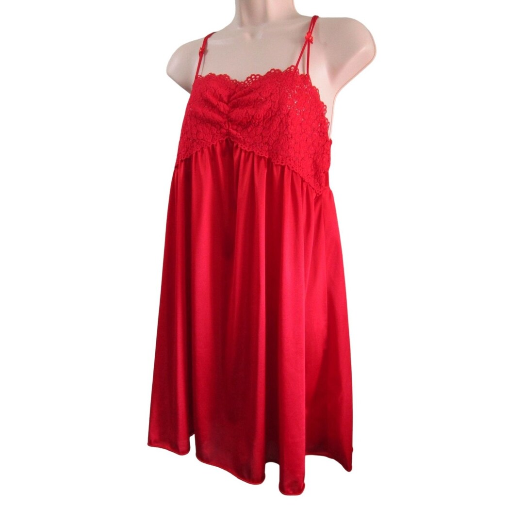 Vanity Fair Baby Doll Red Stretch Lace Bodice Large USA Made Size Large