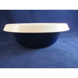 Vintage Cobalt Blue and White Enamel Bowl Heavy Folded Over Top Rim