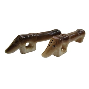 Dachshund Salt Pepper Vintage Ceramic Set Corked Unmarked Empty GUC