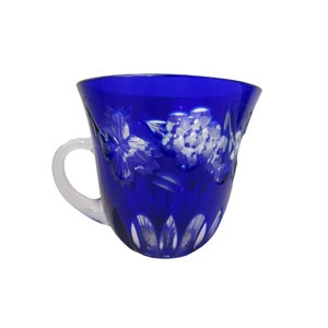 Vintage Cobalt Blue Cut to Clear Punch Cup Grape Design Nachtmann Traube EUC
