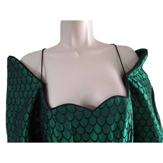 Vintage Emerald Green Black Scale Floral Damask C… - image 9