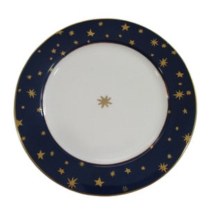 Vintage Sakura Galaxy Salad or Luncheon Blue Rim with 14kt Gold Stars EUC