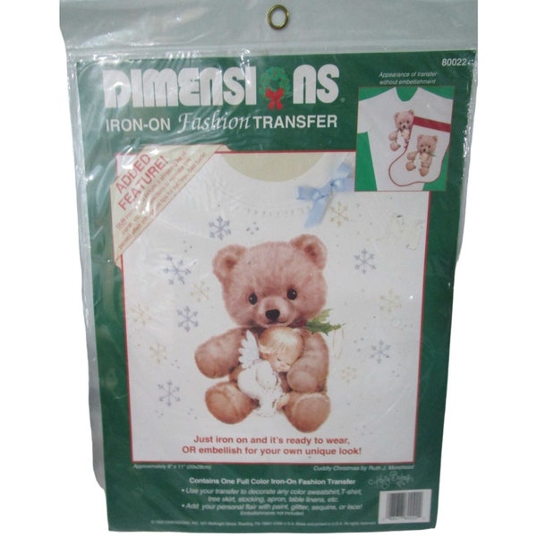 Ange Ours en peluche thermocollant sur transfert câlin Noël Holly Babes Dimensions Neuf