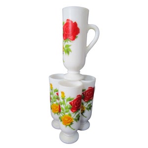Red Yellow Rose on Milk Glass Avon Cordial Tia Maria Demitasse Mug GUC  Four