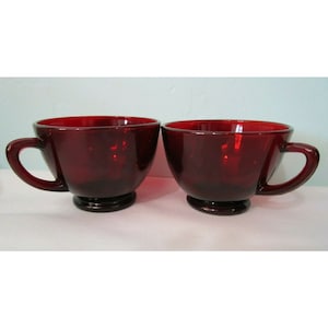 Vintage Anchor Hocking Royal Ruby Red Glass Snack Punch Teetassen 1938 Ein Paar EUC