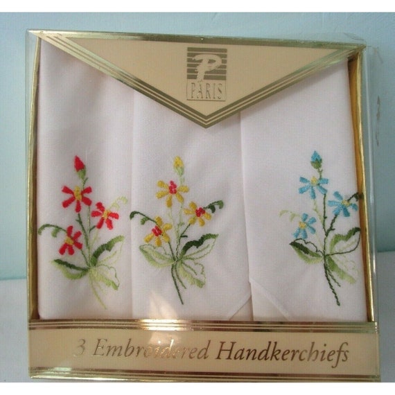 Vintage Ladies Floral Embroidered Handkerchiefs S… - image 1