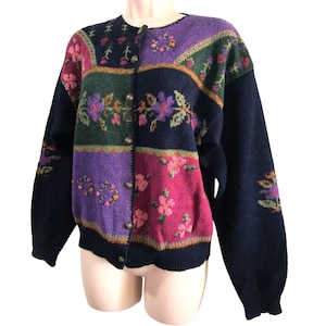 Vintage Woolrich Floral Color Block Wool Sweater Ladies Small GUC Small Hole GUC