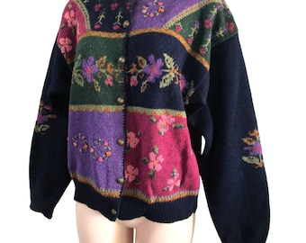 Vintage Woolrich Blommig Färgblockströja Dam Small GUC Litet Hål GUC
