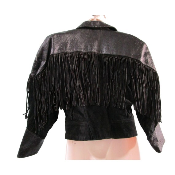 Suede Fringed Ostrich Print Leather Vintage Ladies M Jacket