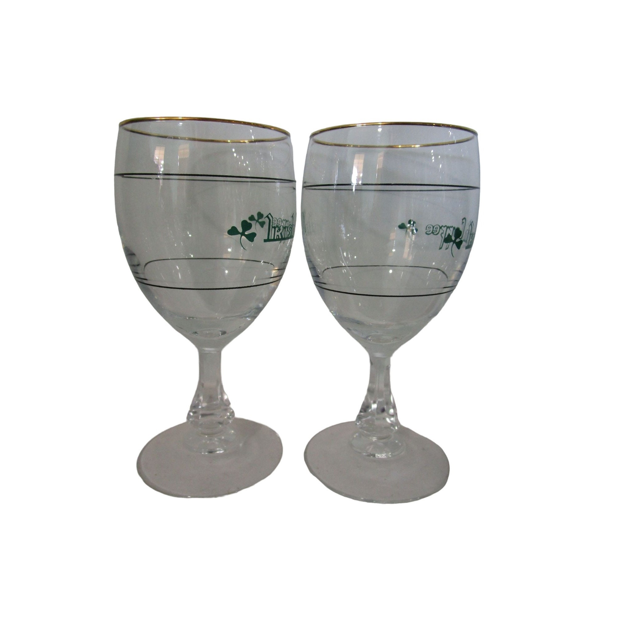 Pair Of Vintage Irish Coffee Glasses with Recipe Penny Stems Gold Rims