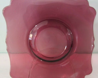 Assiette soucoupe carrée en verre améthyste vintage bord festonné New Martinsville GUC