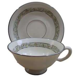 Lenox Springdale Platinum Trim Cup and Saucer One Pair Retired EUC