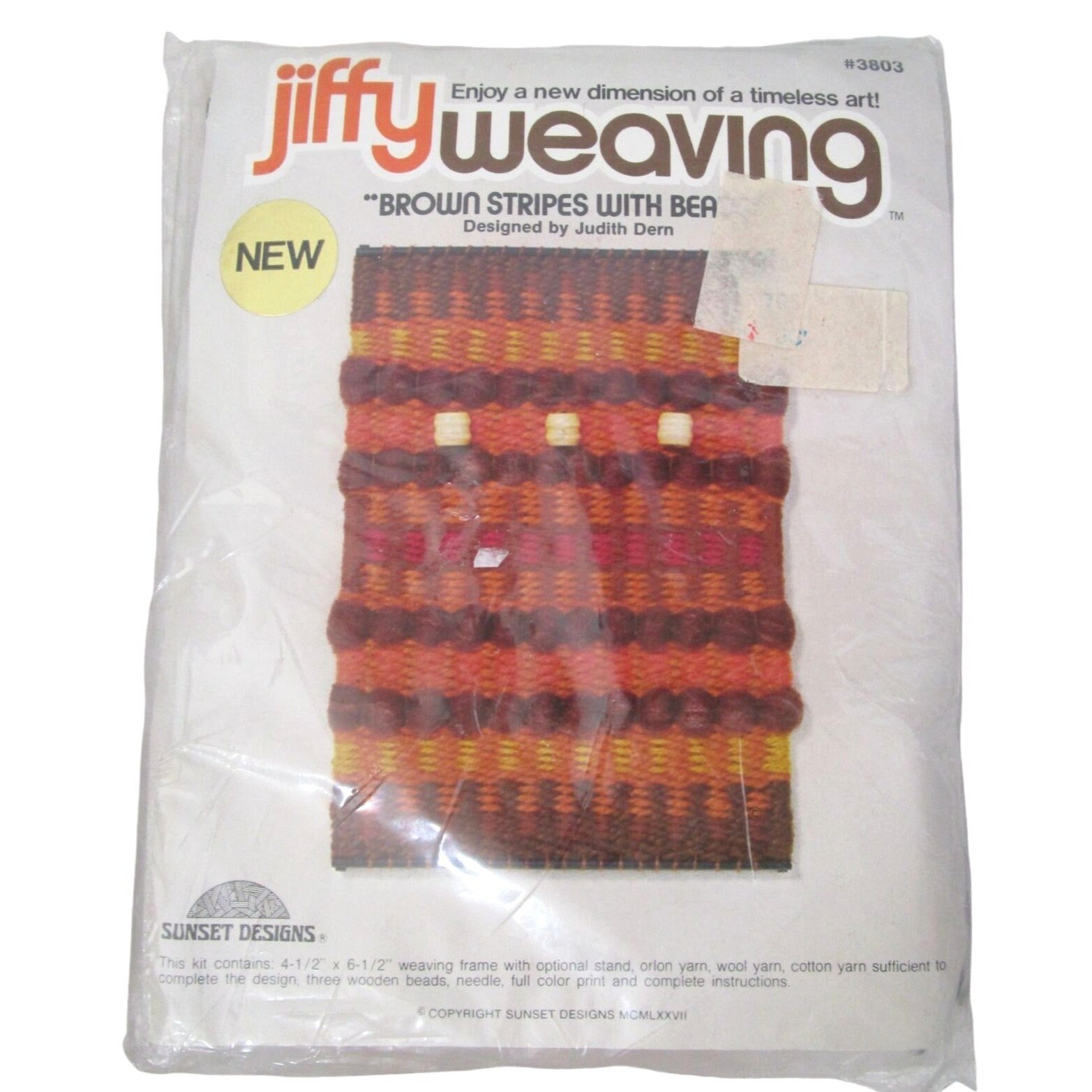 Kit Tissage Perles Judith Dern Par Jiffy Weaving - Motif Rayures Brunes (modèle 3803) - Vintage Neuf