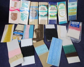 Assorted Vintage Sewing Trims Lace Hem Tape  Seam Binding GUC