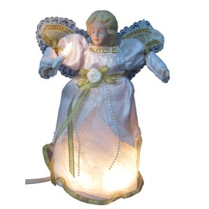 Vintage Porcelain Angel Tree Topper Light Motion Christmas Decoration Lace Gold