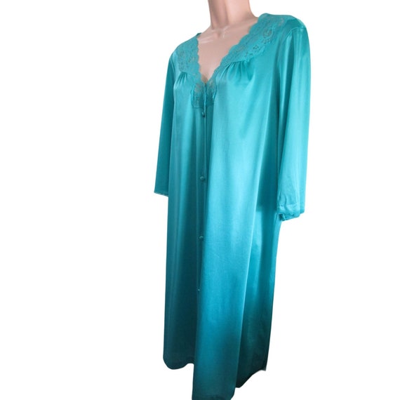 Vintage Vanity Fair Dressing Gown Lace Trim Turqu… - image 1