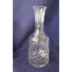 Cut Crystal Decanter Crosshatch Pattern No Stopper Bohemian Romania GUC