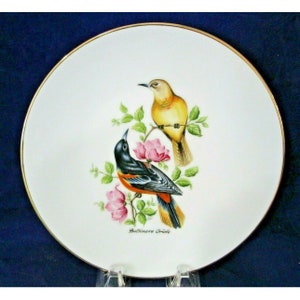 Pair of Baltimore Oriole Bareuther Waldsassen #253 Plate Gold Rim Bavaria