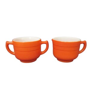 Juego de azúcar en crema Little Hostess Platonite Moderntone de Hazel Atlas, color naranja oscuro, EUC