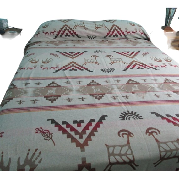 Vintage Pendleton Wool Bedspread King Rock Art Petroglyph Earth