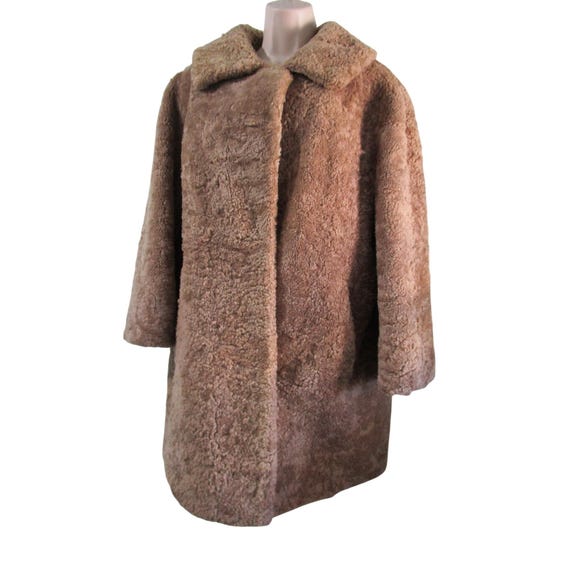 Vintage Mouton Dyed Brown Shearling Curly Lamb Sheep Fur Coat