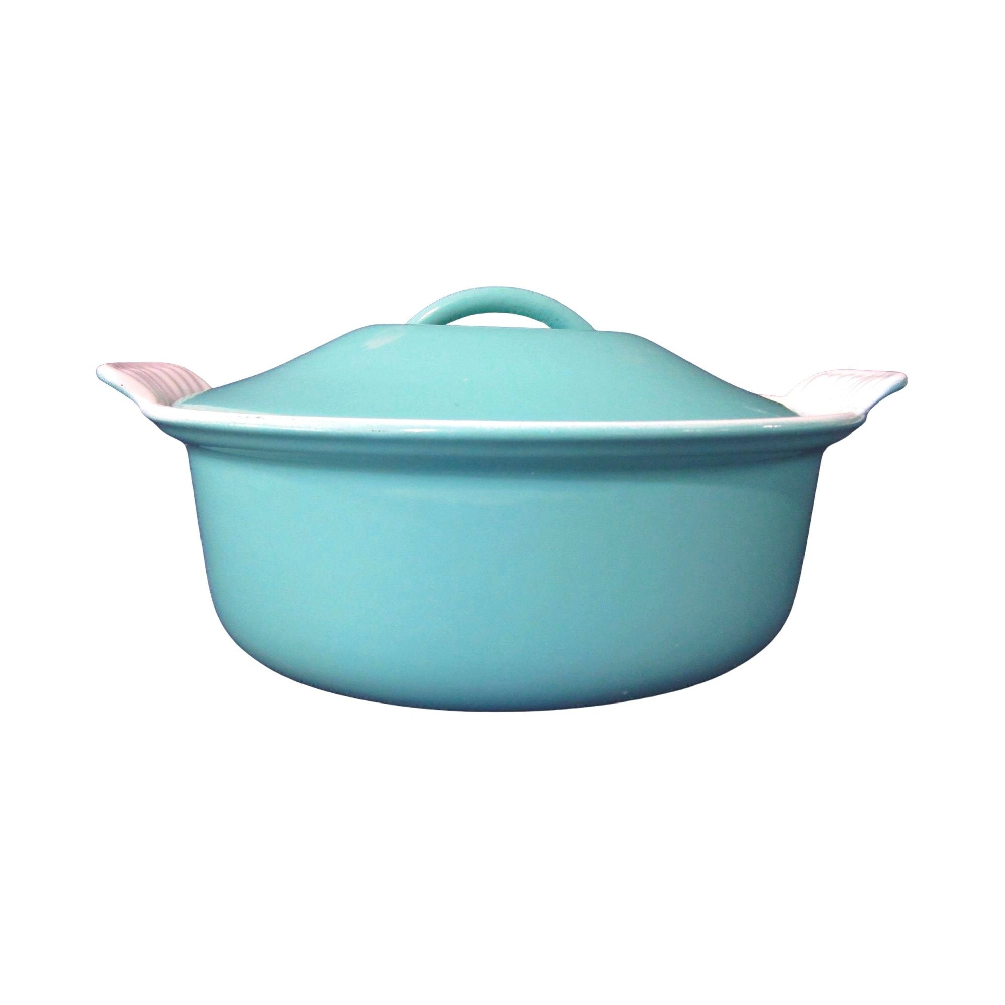 Faitout ovale turquoise avec couvercle Le Crueset #24 Quelques dommages Bonne couleur