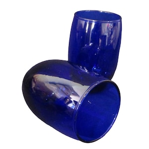 Vintage Cobalt Blue Stemless Wine Glasses Set of 2 EUC Unmarked