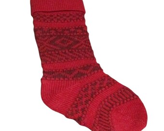 Medias de punto vintage con estampado geométrico, color rojo y morado, sin forro y sin marca GUC
