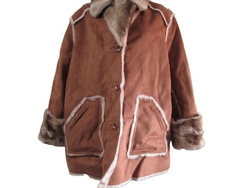 Dennis Basso Faux Suede Fur Lined Reversable Brown Coat