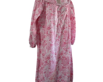 Modesta camicia da notte in flanella Pink Rose National Ladies M Bottone mancante Vintage GUC