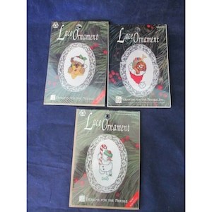 Oval Lace Ornament Counted Cross Stitch Kits Puppy Bear Golfing Snowman New