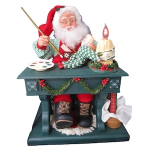 Vintage Animated Santa Painting Doll Light Up Candle Music Box Works GUC
