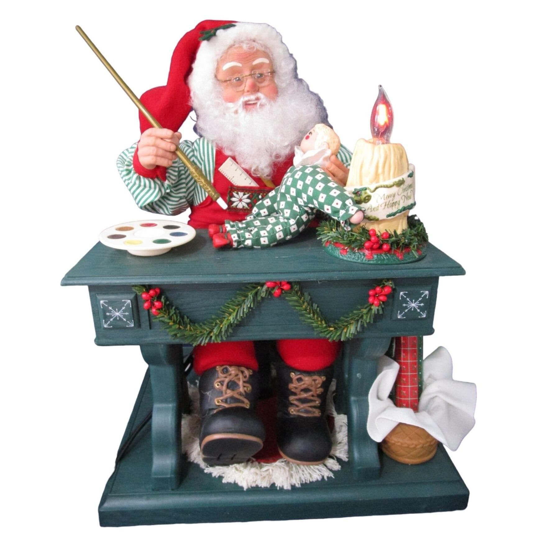 animated santa サンタクロース 人形 ステンドグラスランプ付き