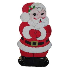 Vintage kerstman ziet kartonnen snoepcontainer jaren 50 vouwen vlekken