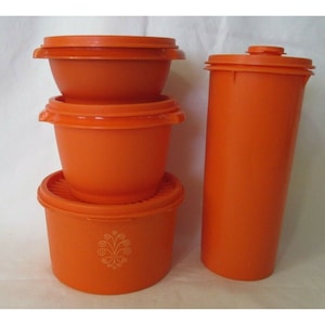 Vintage Orange Tupperware Servalier Sm. Vorratsbehälter, Schalen, Saftbehälter