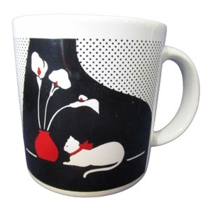 Modern Art Deco Cat Piano Mug Black White Red by CCCC England EUC