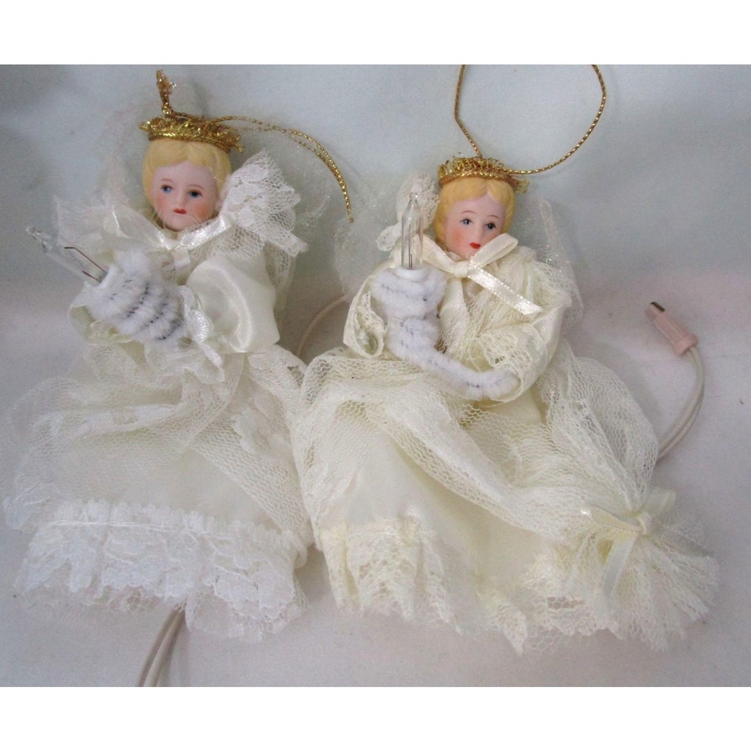 Vintage Angel Ornaments Light up Hand Crafted Set of Two Light Etsy