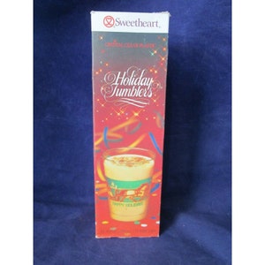 Vintage Sweetheart Happy Holiday Kristallklarer Kunststoff 10oz. Becher 14 IOB EUC