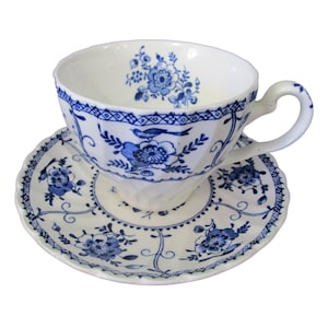 Johnson Brothers Indies Blue Teacup Saucer Inside Design Swirl Rim GUC