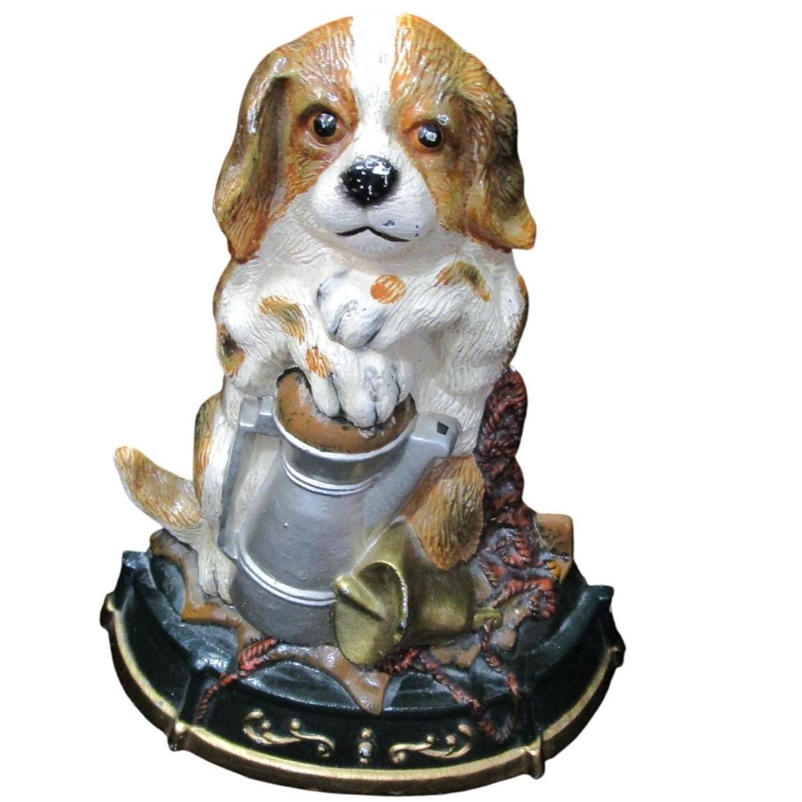 Vintage Painted Cast Iron Beagle Dog Door Stop Chipping GUC