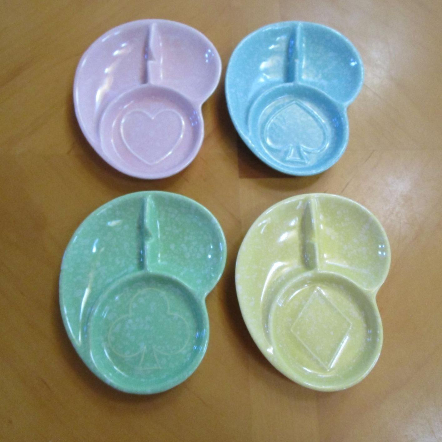 Vintage Shawnee Pottery Bridge Ashtray Set of 4 - Heart Spade Club