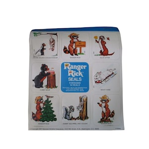 Ranger Rick e amigos 32 adesivos 1977 National Wildlife Federation curvado GUC