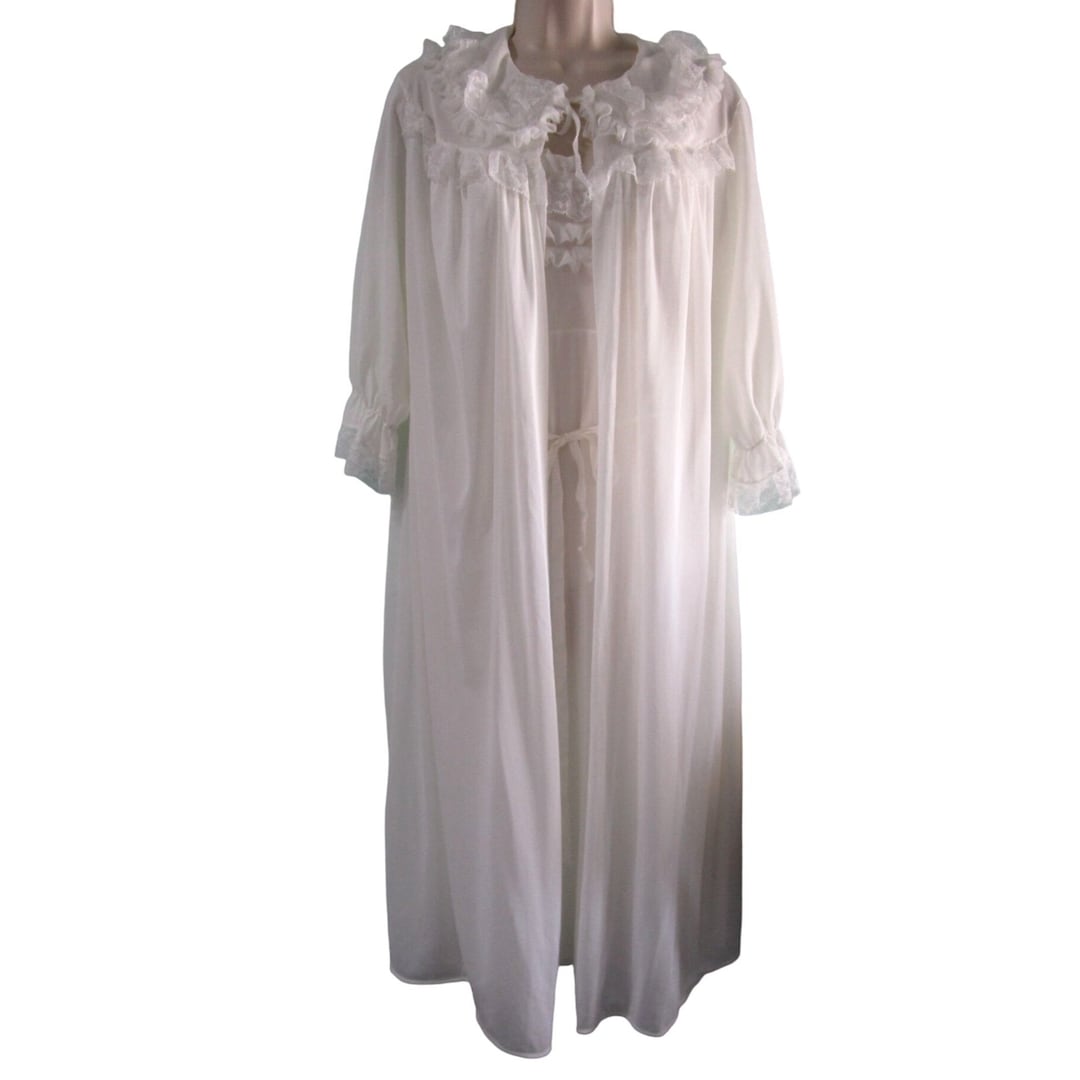 Retro White Robe Vintage All Nylon White Lace Nightgown Robe Set M/L Capri Originals ...
