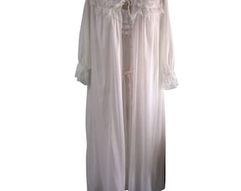 Vintage All Nylon White Lace Nightgown Robe Set M/L Capri Originals 1970s GUC